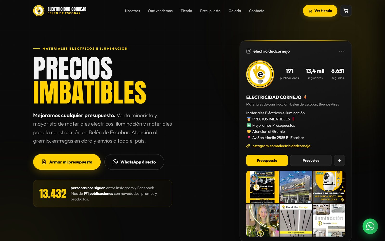 Tienda online de Electricidad Cornejo: catálogo de materiales eléctricos con buscador y carrito.